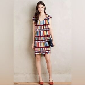 Anthropologie Au Revoir Colorful Library Academia Office Light Shift Dress 8 / M